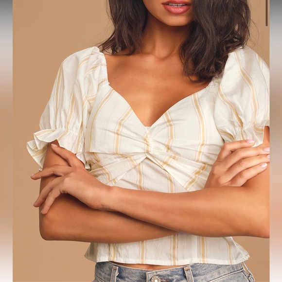 Sage the Label Amari White Stripe Twist Front Top Size Medium from Revolve - Picture 2 of 8